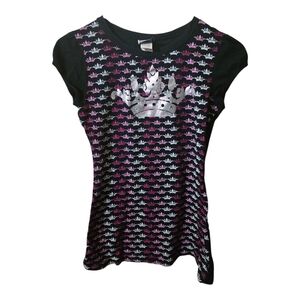 Crown Pattern Tee in Black and Pink